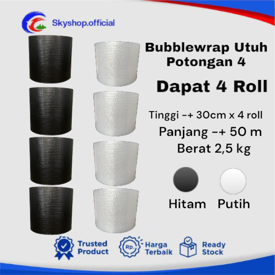 

Bubble Wrap Utuh Potongan 4 Ukuran 30cm x 4 Roll Berat 2,5Kg Warna Hitam Bening Bubblewrap Packing Murah Surabaya Sidoarjo