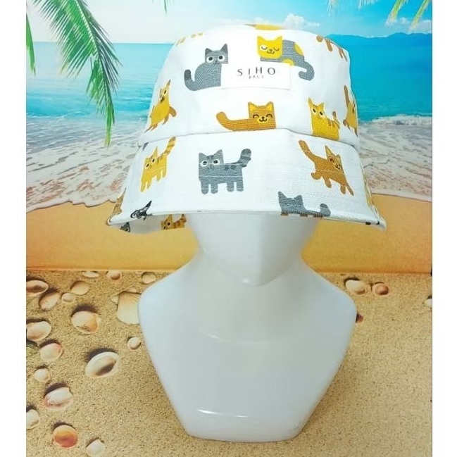 SIHO BALI Topi Bucket Hat Dewasa KUCING PUTIH