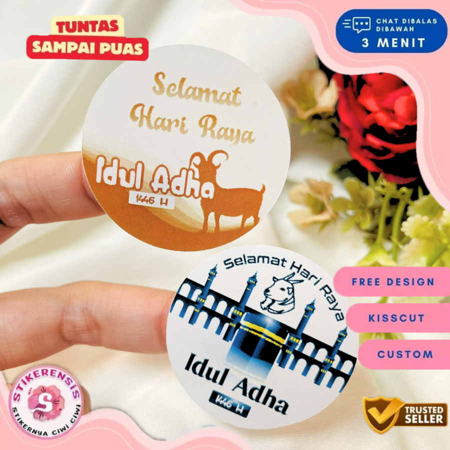 

5-8 Stikerensis Print Cetak Sticker Label Edisi Idul Adha Free Desain Bentuk Bulat Stiker Lebaran