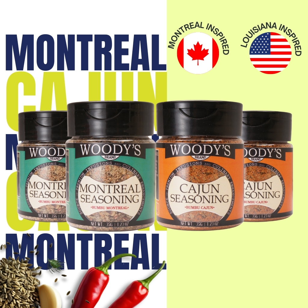 

[QUATTRO PACK] WOODYS BRAND Bundling 2 X Bumbu Montreal dan Cajun Serbaguna 35 Gram Dry Rub Marinasi Serbaguna Rendah Kalori Rempah BBQ Grill