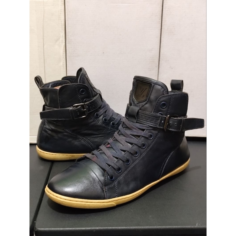 Louis Vuitton Montant Black Midnight Navy Leather High Top Trainer Sneakers size 40/41 PL