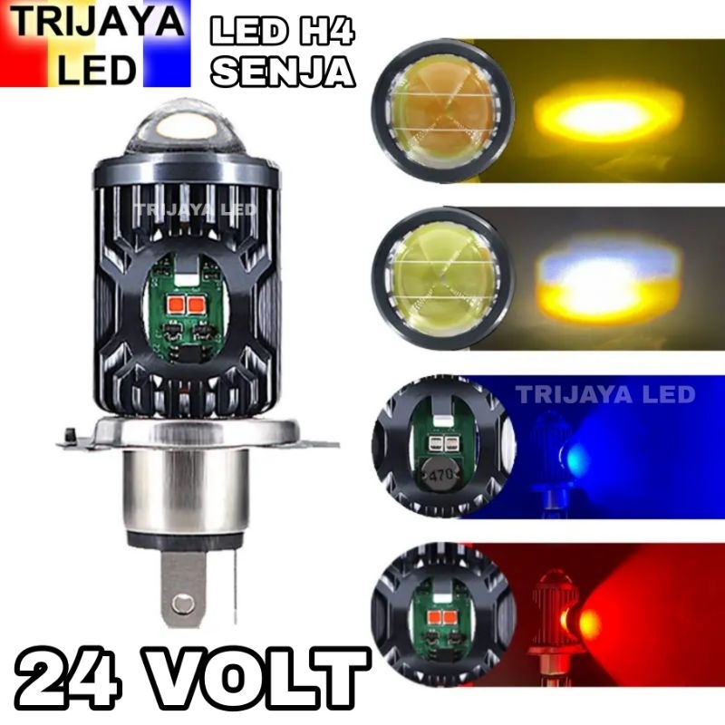 Lampu LED Utama Depan 24 Volt H4 Laser Gun Senja Biru Merah High Low 2 Warna Putih Kuning D3 Truk Bu