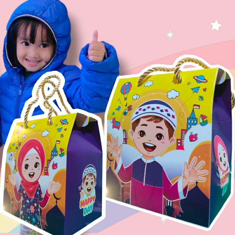 

Goodie Bag Lebaran Hampers Tas Idul Fitri Paper Bag Bingkisan Snack Eid Mubarak Tas Koper Happy Day untuk Anak dan Rambut