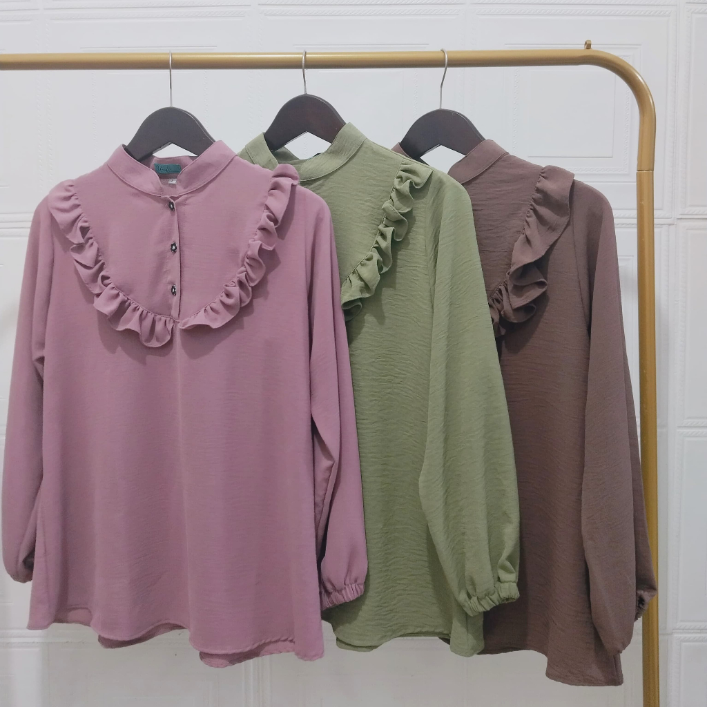 Blouse Kemeja Wanita Bahan Crinkle Bordir
