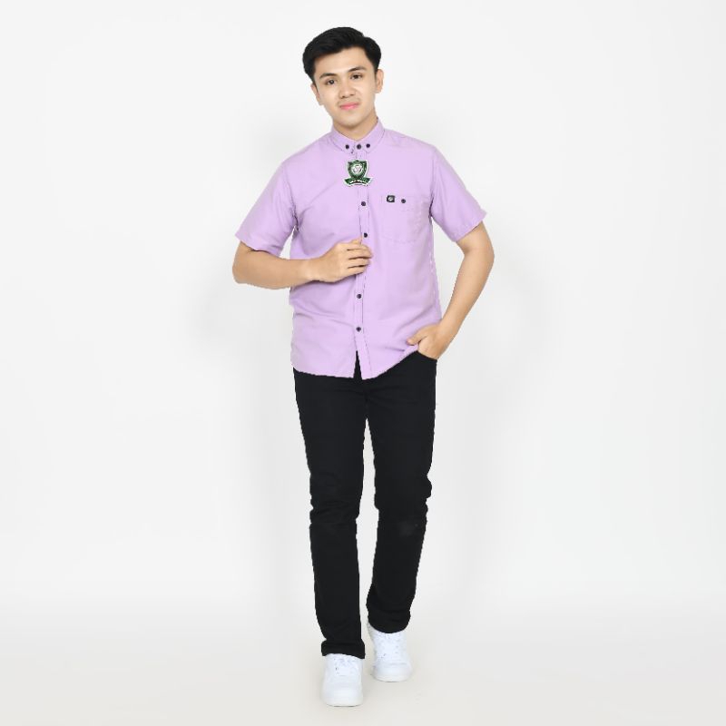 Lilac Kemeja Polos Pria Lengan Pendek Kemeja Basic Casual Formal Cowok Kemeja Santai Warna Lilac Lav