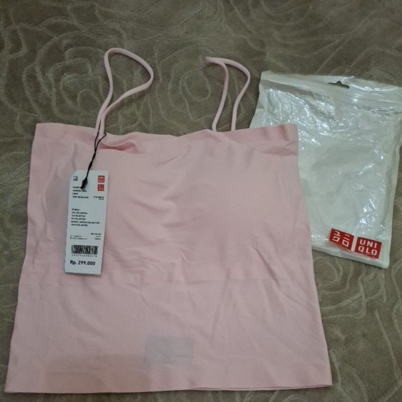 kamisol bra crop seamless uniqlo airism original warna soft pink