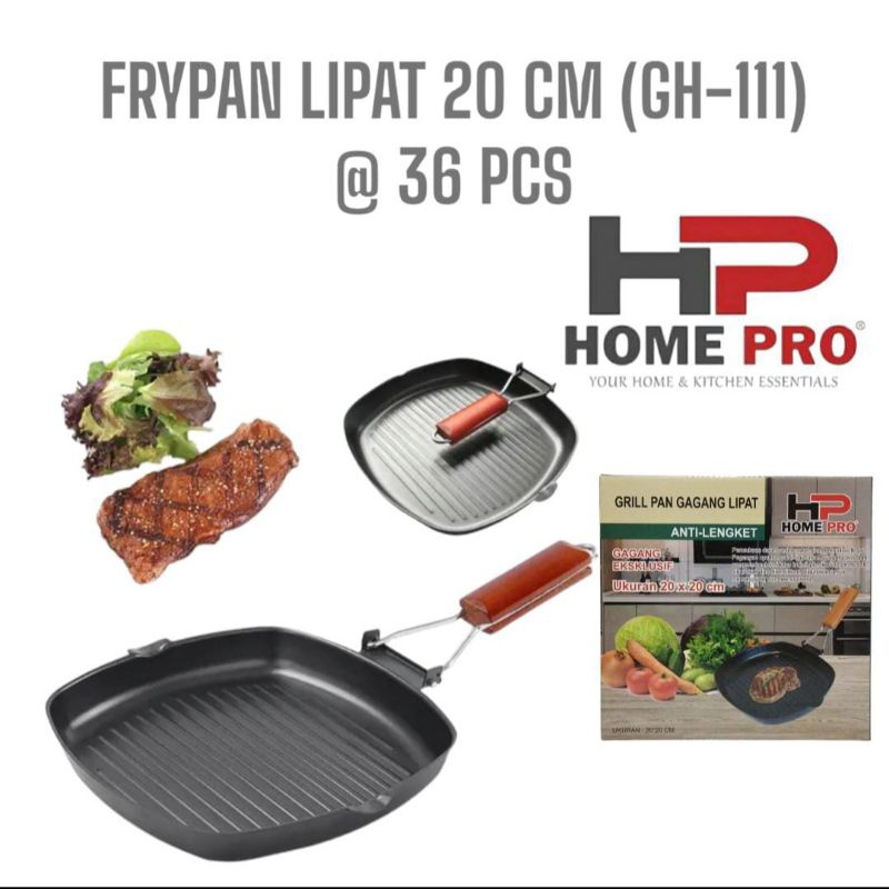 Frypan lipat 20 cm home pro grill teflon gagang kayu