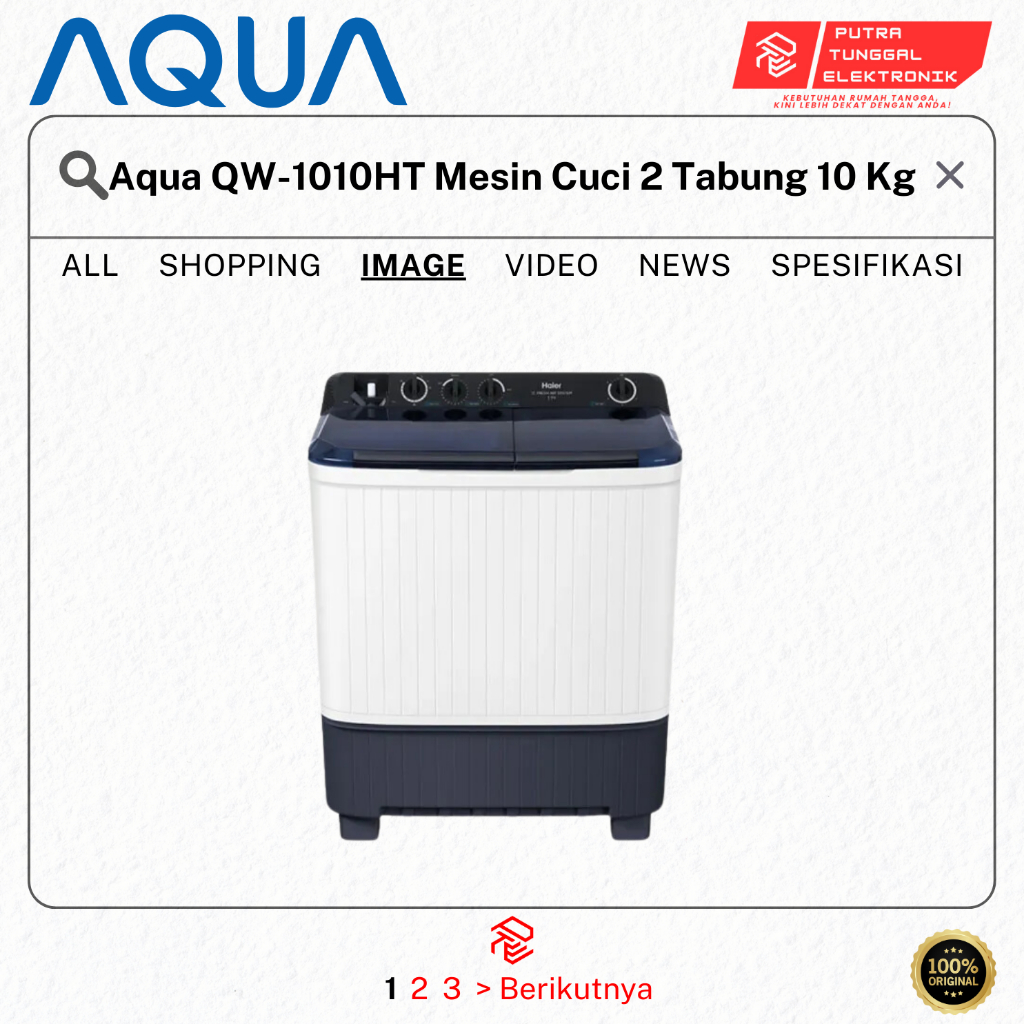 Aqua QW-1010HT Mesin Cuci 2 Tabung 10 Kg PRODUK 100% ORIGINAL AQUA