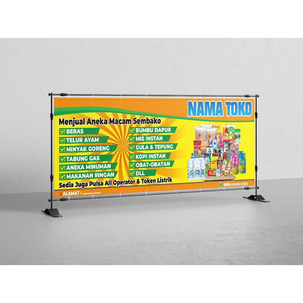 BANNER SPANDUK TOKO KELONTONG/SEMBAKO CUSTOM DESAIN & UKURAN/PROMOSI TOKO KELONTONG/SEMBAKO