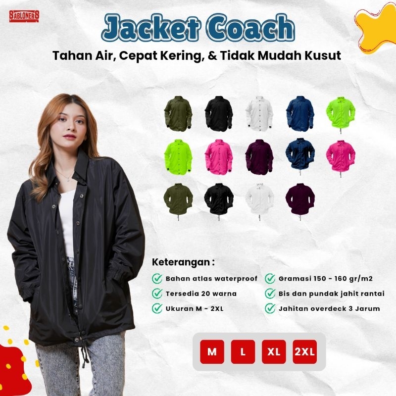 Jaket Polos Coach Pelatih Waterproof Pria Wanita
