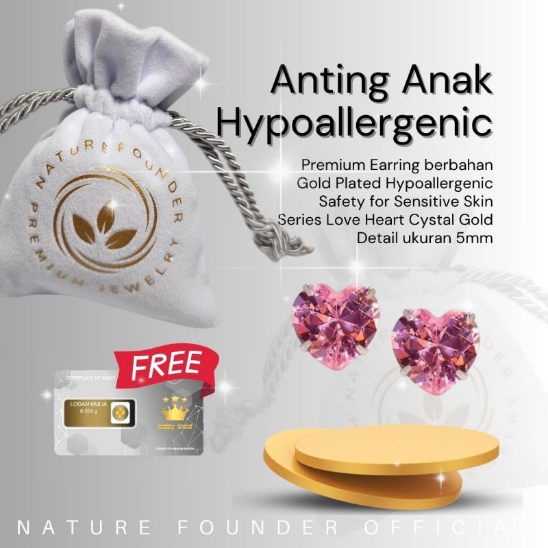 Anting Pink Love Hypoallergenic Nature/ Anting Anak Hypoallergenic/ Anting Dewasa Hypoallergenic/ An