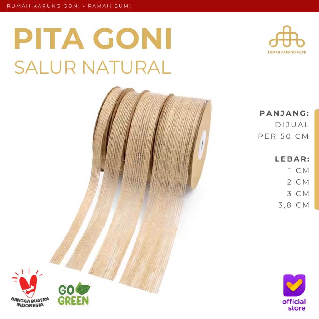 

Pita Goni Salur Natural Lebar 1cm 2cm 3cm 3,8 cm - Pita Imlek Hampers - Pita Kado - Tali Pita Kain - Pita Souvenir