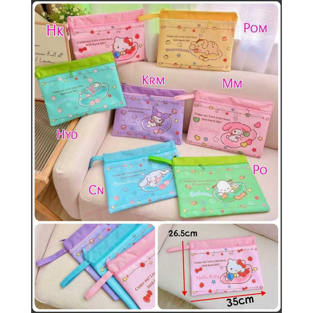 

Map file double zipper sanrio Melody Kuromi Pompompurin Hello Kitty Hangyodon Pochacco Cinnamoroll anak dewasa koleksi cute kado sekolah kantor portable