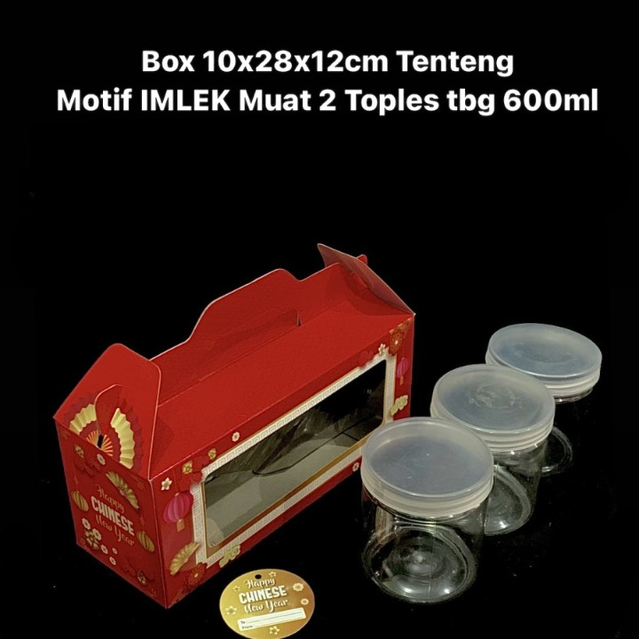 

5 Pcs Box Packaging Kue Cokelat Kering Hampers Tenteng Motif Imlek Muat 3 Toples 600ML Dus Ukuran 10 x 28 x 12cm