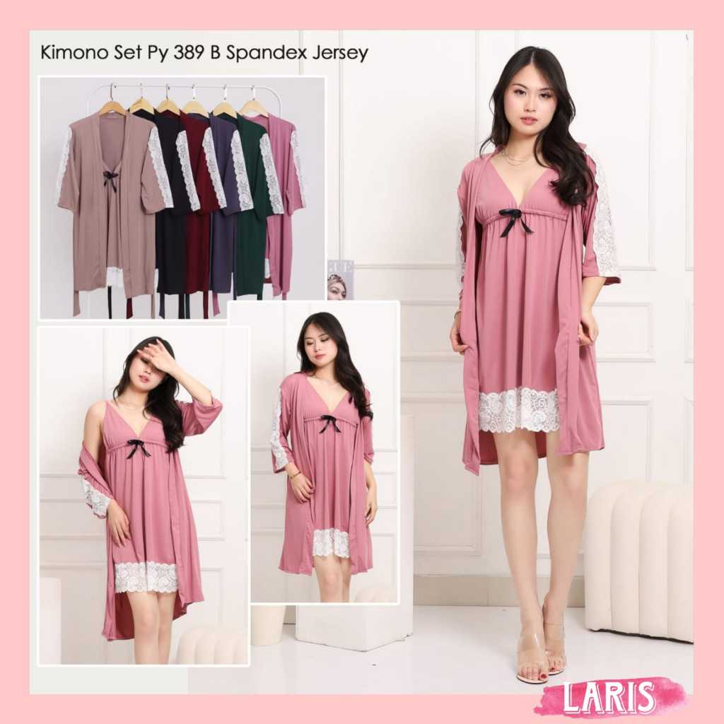LARIS - Dress Kimono 2in1 / Baju Tidur Kimono Wanita Dewasa One Set Kimono Lingerie Renda Putih PY 3
