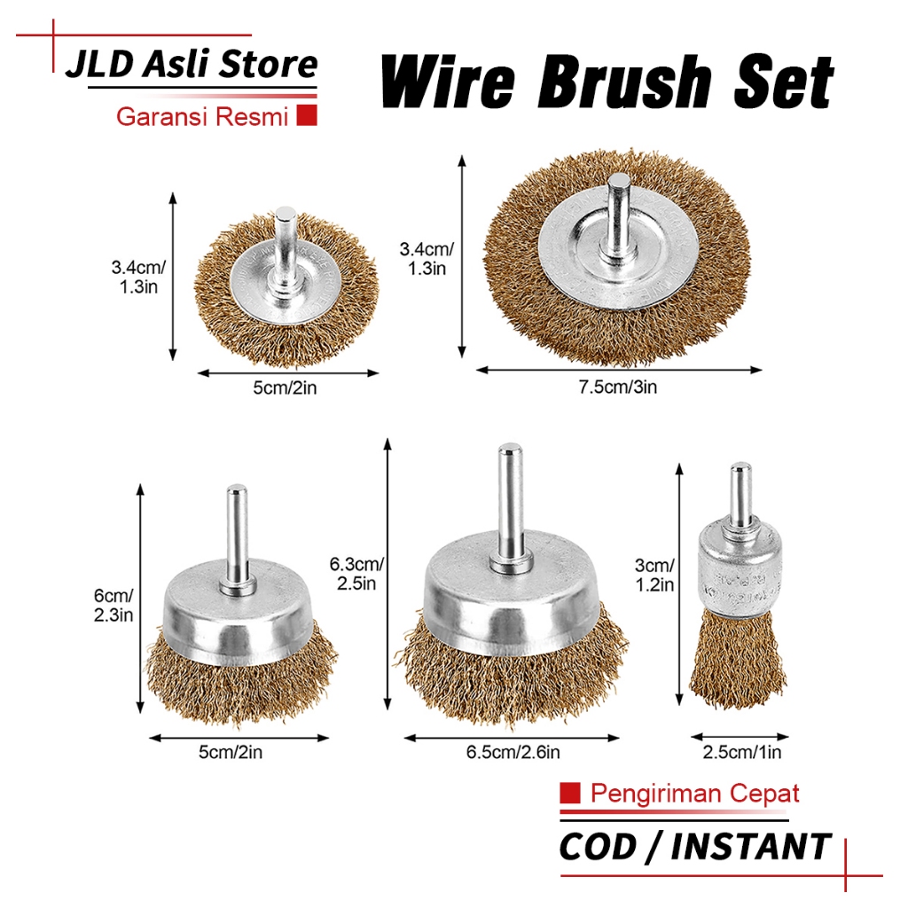 JLD Mata bor sikat kawat besi 3/5 pcs wire brush bor mangkok Mata Bor Kawat Bor Sikat Kawat Kuningan