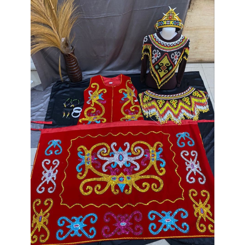 BAJU ADAT DAYAK MERAH DEWASA - SET BAJU ADAT DAYAK MERAH - BAJU ADAT DEWASA WARNA MERAH DAYAK