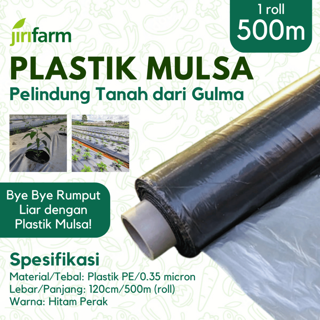 Jirifarm (10725) Plastik Mulsa Lebar 120 cm Hitam Silver 1 Roll 500 Meter