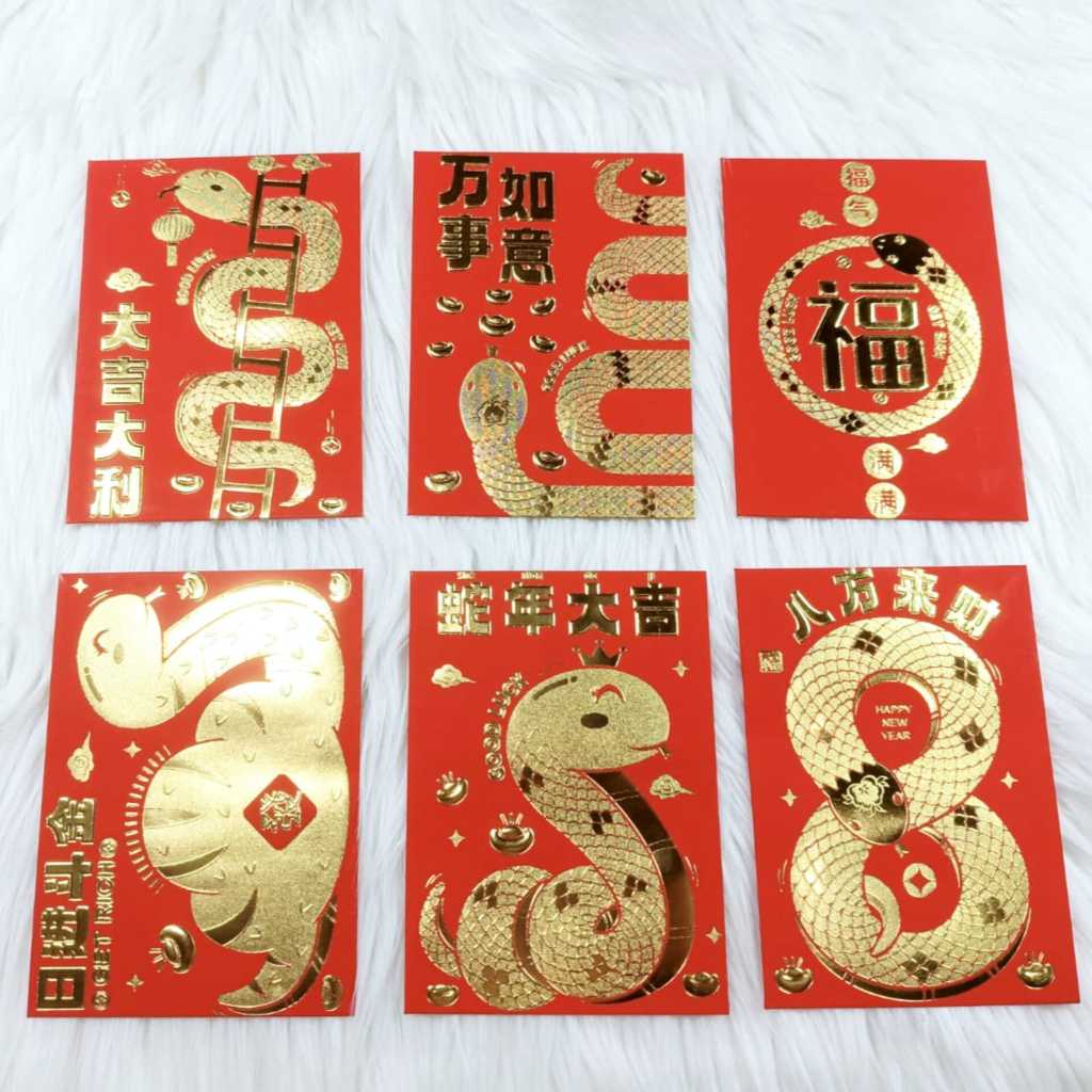 

Angpao Imlek Shio Ular 4212 Bahan Dove Emboss Emas Mewah Ukuran Standar Isi 6 Pcs