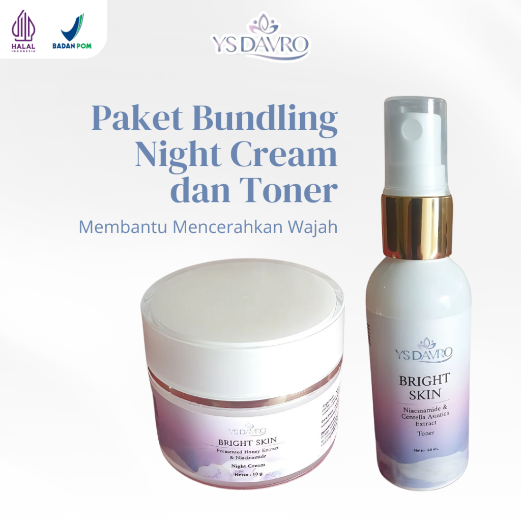YS DAVRO Paket Bundling Night Cream dan Toner Melembabkan Mencerahkan Wajah Skincare BPOM