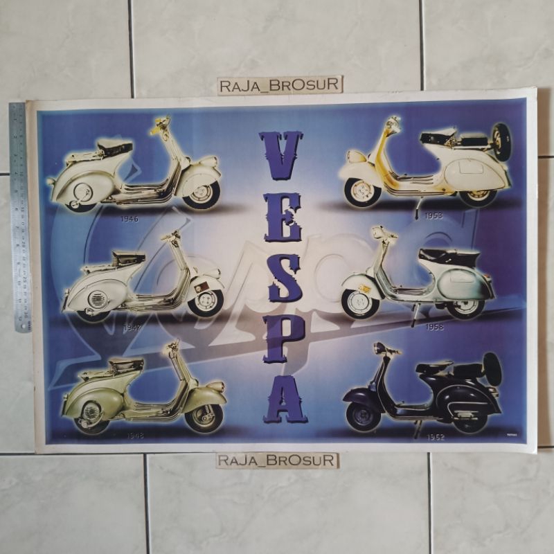 Poster brosur katalog iklan jumbo jadul lawas Piaggio Vespa 125 2tak 2T 1946/1947/1948/1953/1958/196