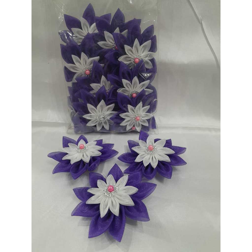 Aplikasi Bunga Tempel Organza/Aplikasi Tempel Bunga isi 12 Pcs/Aplikasi Bunga