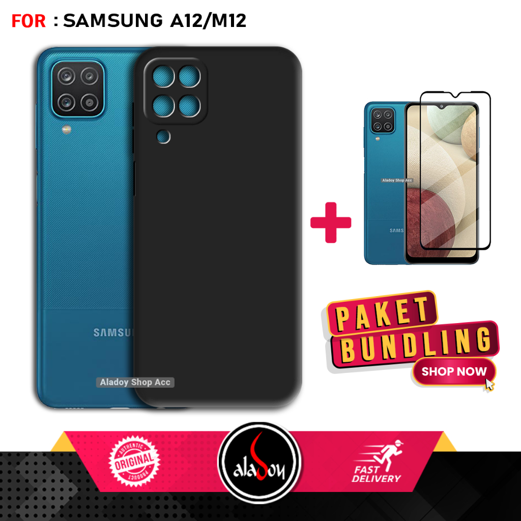 Case Samsung A12/M12 Casing Premium Free Tempered Glass Layar