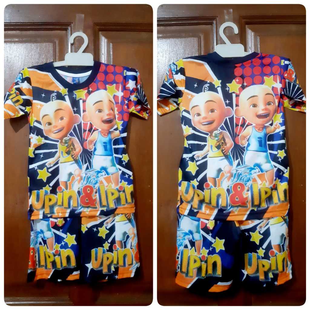 SETELAN UPIN IPIN ANAK LAKI LAKI | SETELAN BAJU ANAK KARAKTER UPIN IPIN MURAH GAMBAR PRINTING BAHAN 