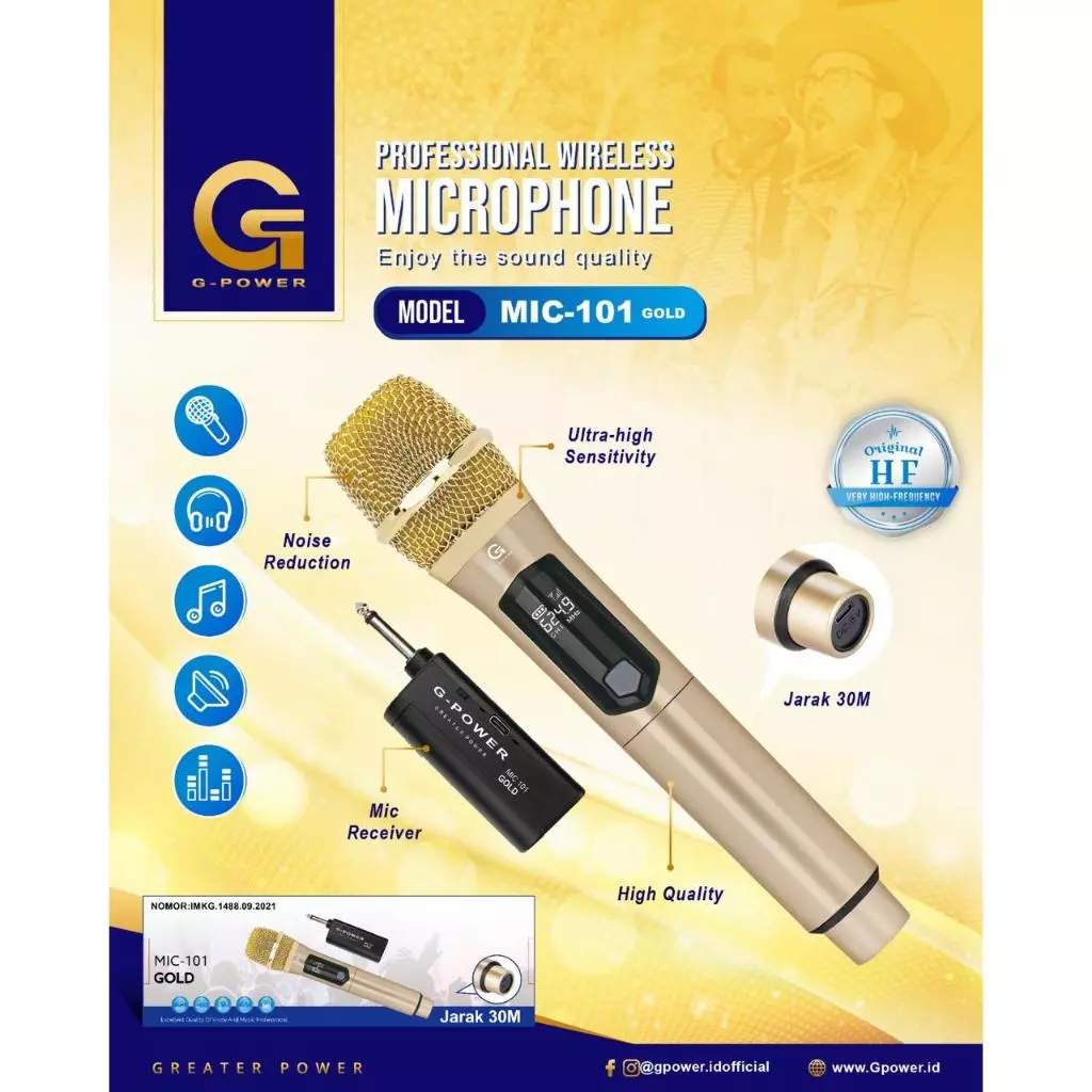 Microphone Mic Wireless G-Power MIC-101 Single Gold G Power MIC 101