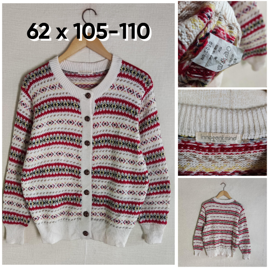 Cardigan Rajut Innocent Mind Ivory Knit Motif O Neck Size L Wanita Atasan Cewek Outer Knit Tebal GF9