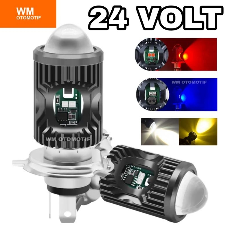 Lampu LED Utama 24 Volt H4 Depan Senja Biru Merah High Low Laser Gun 2 Warna Putih Kuning D3 Truk Bu