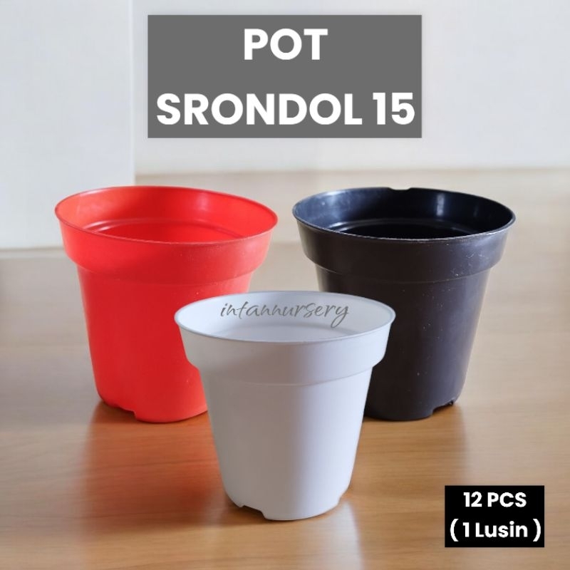 Pot SRONDOL 15 Hitam Putih Merah ( 12 PCS ) Pot Tinggi Pot Plastik Tebal Pot Ruplas Pot Bunga Tinggi