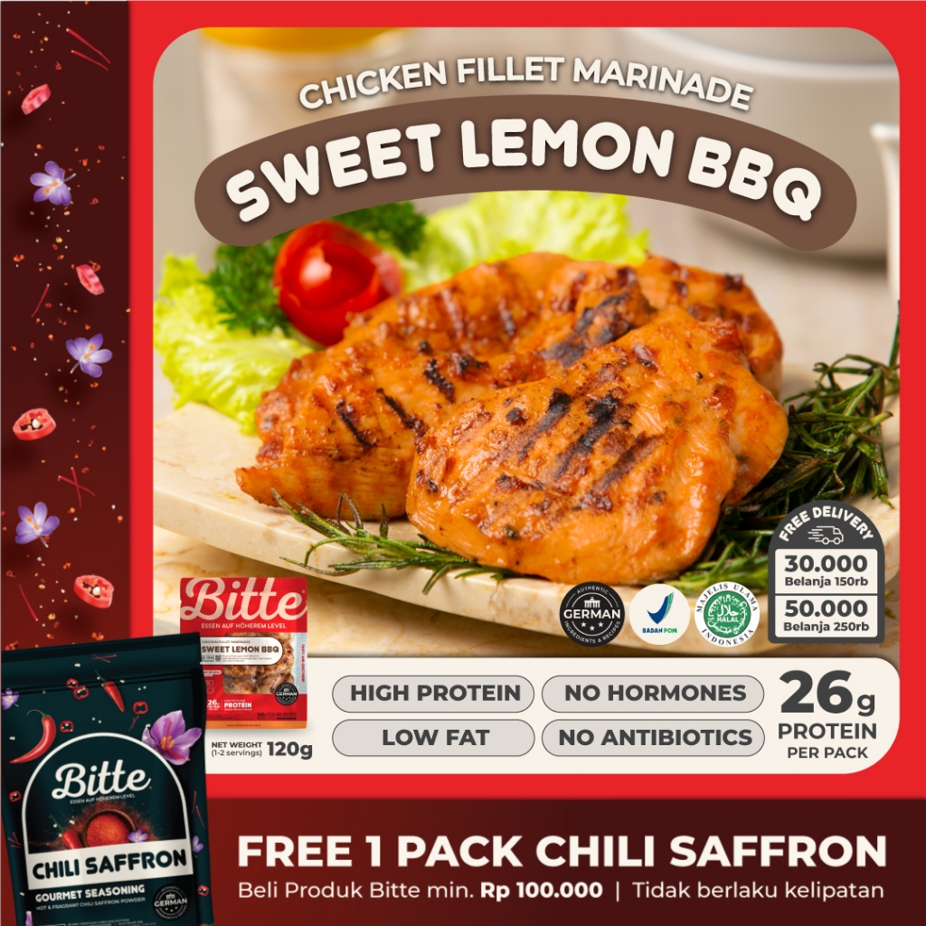 

Bitte Food Sweet Lemon BBQ Chicken Fillet Marinade / Ayam Filet Marinasi 120g