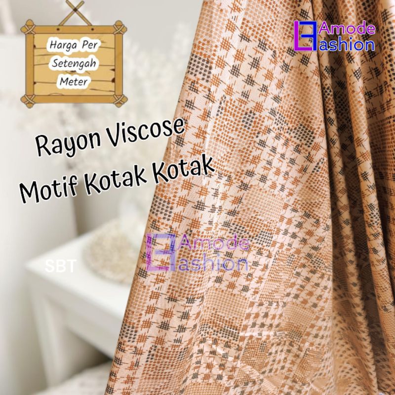 Kain Rayon Viscose Motif Kotak Kotak