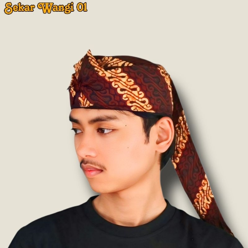 Iket Udeng Blangkon Sunda Motif Batik Sekar Wangi Ukuran Dewasa ( Ada Karet + Tali Belakang ) Topi T