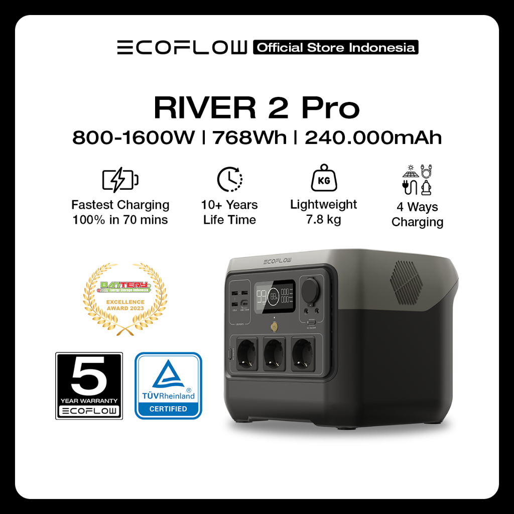 EcoFlow RIVER 2 Pro 768Wh 800W Portable Power Station Outdoor Camping Hiking - Genset Listrik Portab