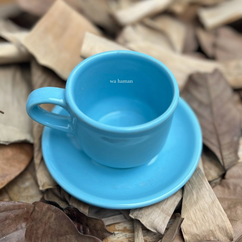 One Set Cup & Saucer (get 12pcs)/ Cangkir Lucky Baby Blue(biru muda) /Cangkir Kopi Teh Aesthetic