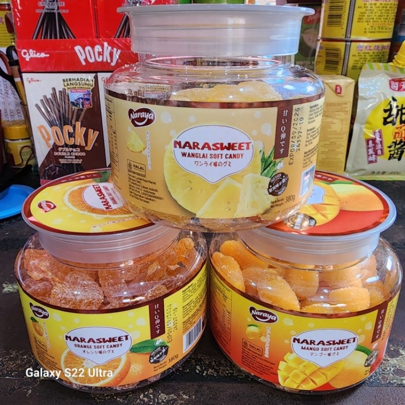 

380g Naraya Narasweet Soft Candy / Permen Lunak Rasa Buah / Jelly Rasa Nenas, Jeruk, Mangga Halal.