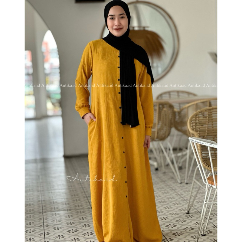 Gamis Muslim KHADIJAH Polos kancing dengan kantong dan busui friendly Matt Crinkle Airflow Premium I