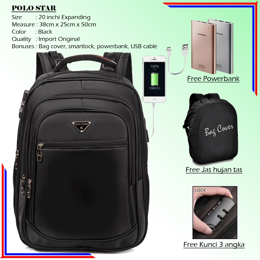 POLO STAR SIZE 20 INCHI ORIGINAL IMPORT TAS PRIA TAS RANSEL LAPTOP TAS BACKPACK PRIA IMPORT TAS POLO