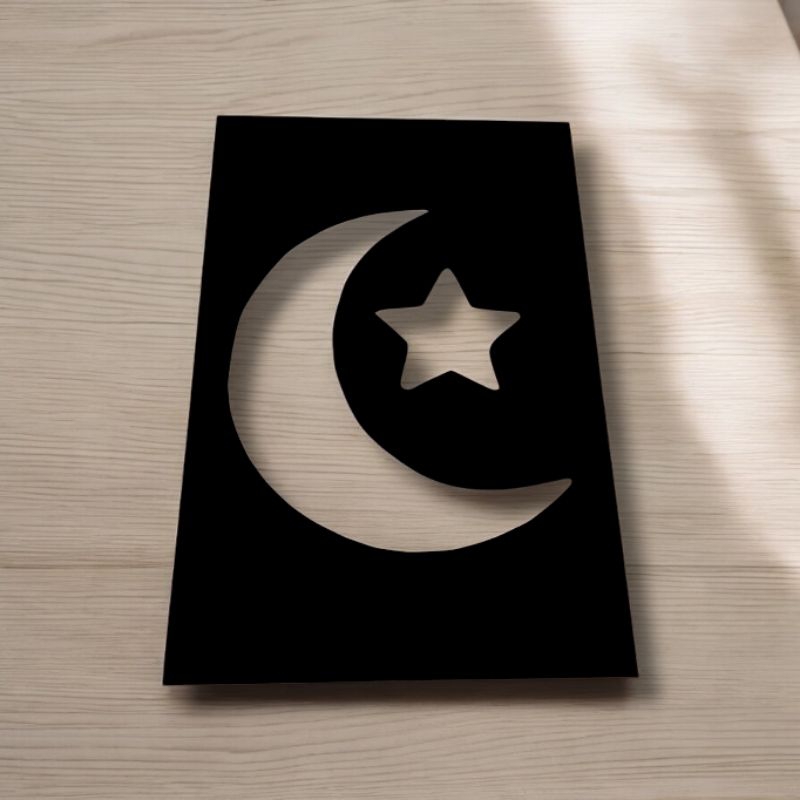HIASAN DINDING KAYU TIMBUL TAUHID BULAN BINTANG