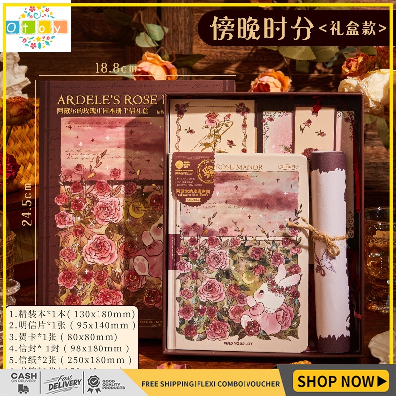 

Rose Manor Diary journal kit set birthday gift Buku catatan set Stiker lucu DIY Stiker Spiral Elegan Bahan