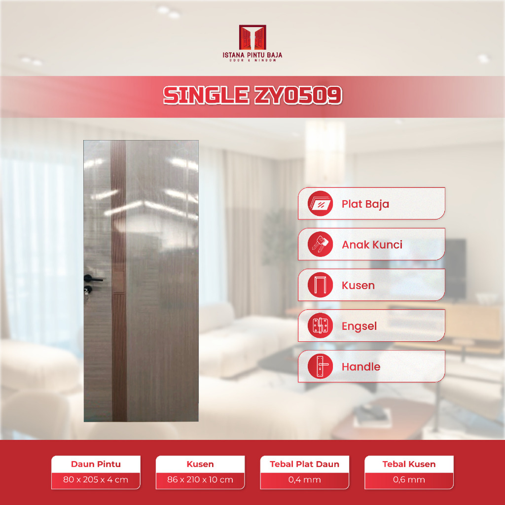 IPB - (SINGLE ZY0509) Set Pintu Baja Single Lengkap Pintu Motif Kayu / Pintu Utama / Kamar / Kamar M