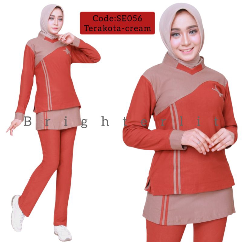 COD setelan olahraga senam merah putih aerobik/yoga/zumba wanta dewasa baju olahrag autdor muslim ju