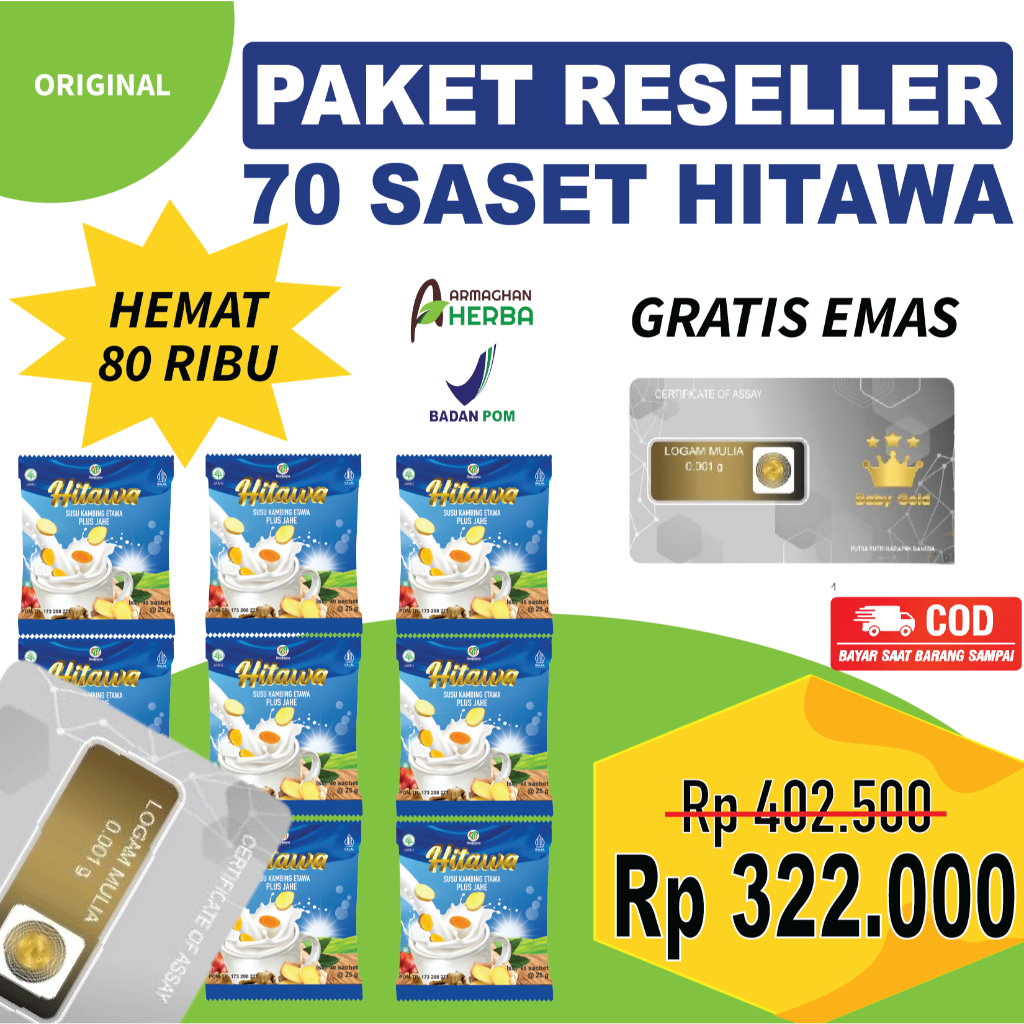 

[COD + GARANSI] [BELI 70 SASET GRATIS EMAS] Hitawa Susu Kambing Plus Jahe | Mengobati Nyeri Sendi dan Tulang | Menghambat Osteoporosis isi 2 KG