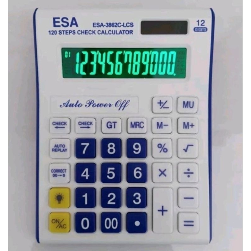 

KALKULATOR ESA 3862 LCS LAYAR LCD LED 12 DIGITS 120 STEP/KALKULATOR ESA LAYAR NYALA LCD LED
