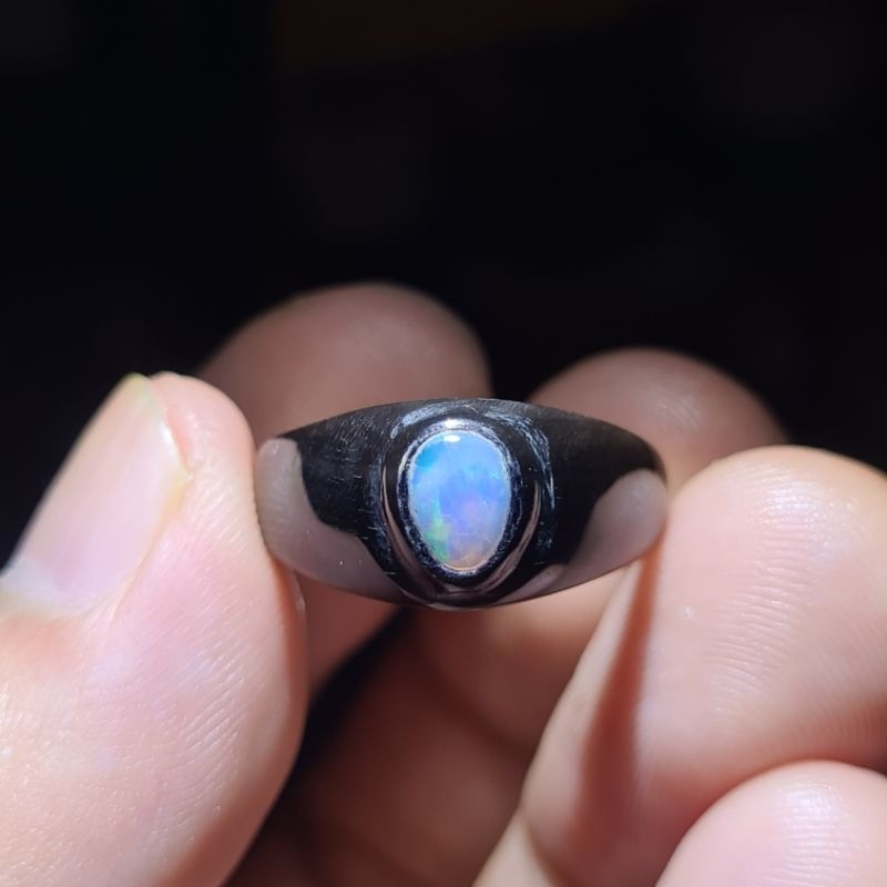 Batu Kalimaya Banten Susu (Milk Opal) Ring Tanduk K10
