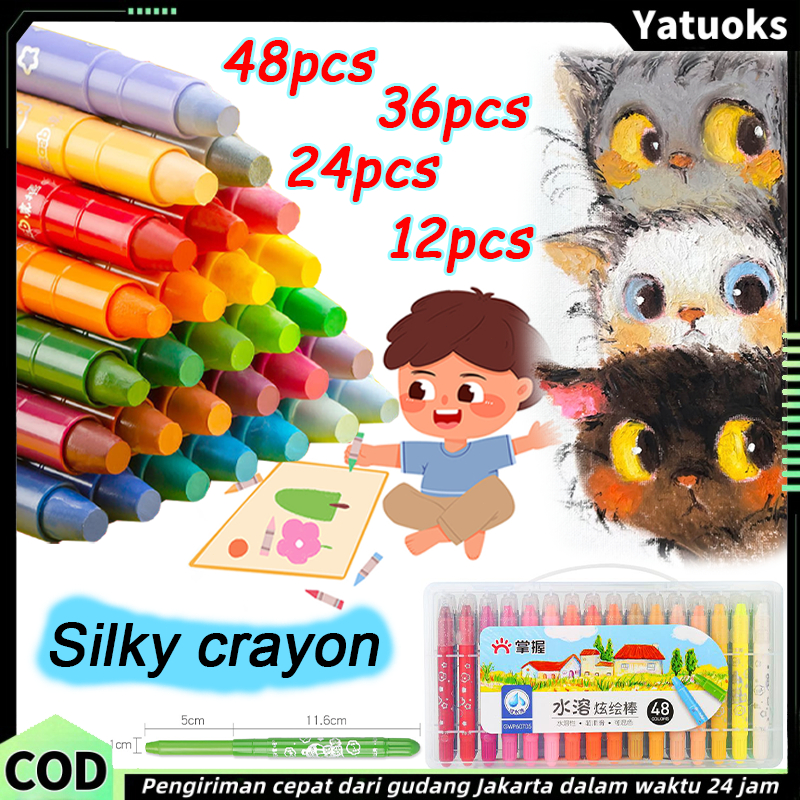 

Silky Crayon crayon grasp 48 warna Crayon Set 48 Warna Silky Kecil Crayon Licin Watercolori Crayon Water Soluble