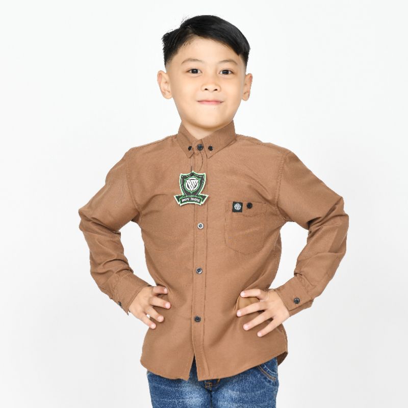 Mocca kemeja polos anak laki laki lengan panjang usia 3 - 13 thn warna milo / mocca