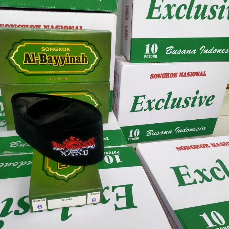 Songkok Hitam Bludru NU Merah Putih Nomor 6 Tinggi 9 | Peci Kopyah Kupluk Nasional Al Bayyinah Logo 